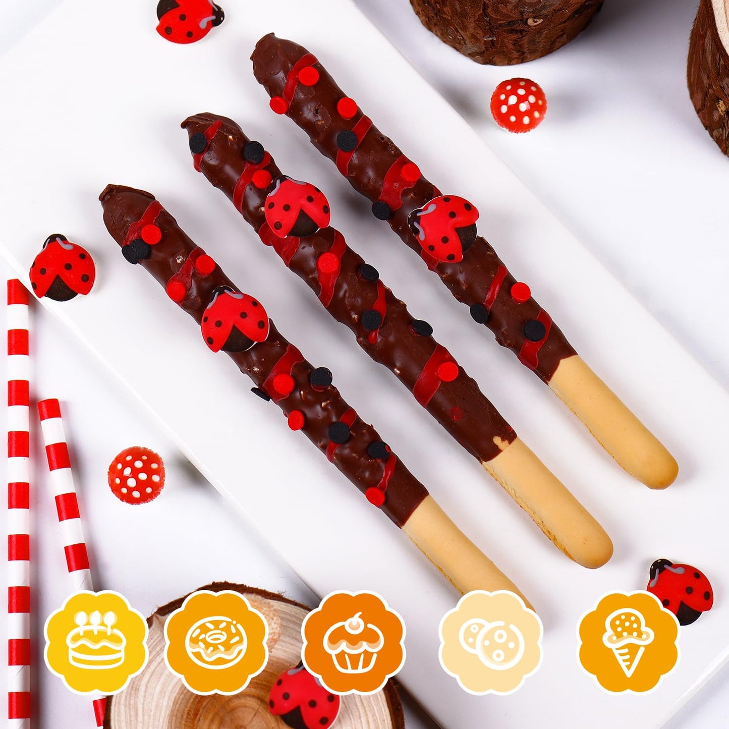 Edible Ladybug Cake Topper - 16Pcs Icing Decorations For Cake, Cupcake, Cookies, Ice Cream, And Macaron