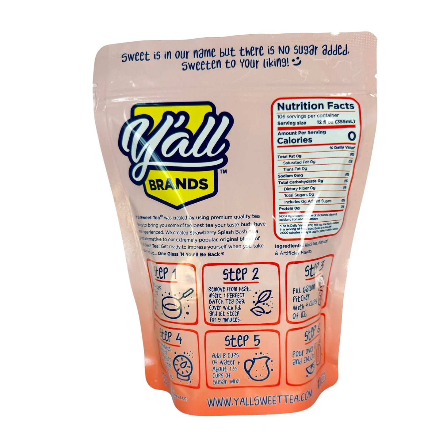 Yall Sweet Tea Strawberry Flavored Iced Tea Bags, 1 Gallon Size, 10 Bags per Pack, Caffeinated, Quick Brew Southern Iced Tea