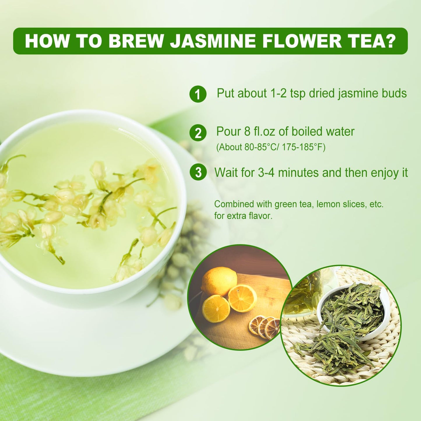 FullChea Dried Jasmine Flowers - Premium Edible Whole Buds, Non-GMO, Caffeine-free, 3oz/85g