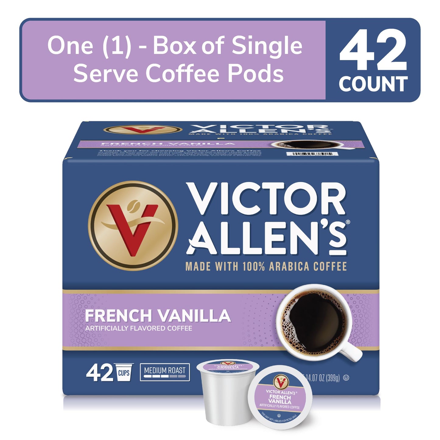 Victor Allens Coffee French Vanilla Medium Roast Coffee Pods, 42 Count, Compatible with Keurig K-Cup malt-inspired, Brown