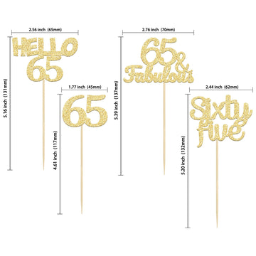 Gyufise 24Pcs Gold Glitter 65Th Birthday Cupcake Toppers Hello 65 Sixty Five Cake Toppers 65 & Fabulous Cupcake Picks For 65Th B