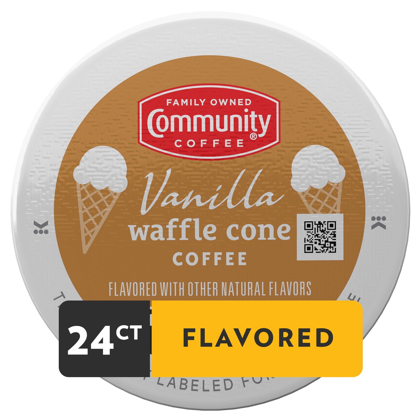Community Coffee Ice Cream Flavored Coffee Pods, Vanilla Waffle Cone, 24 Count, Compatible with Keurig 2.0