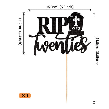 1 Pcs Rip Twenties Cake Topper Black Glitter Death To My Twenties Cake Pick Rip To My 20S Cake Decorations For Rip 20S Funeral H