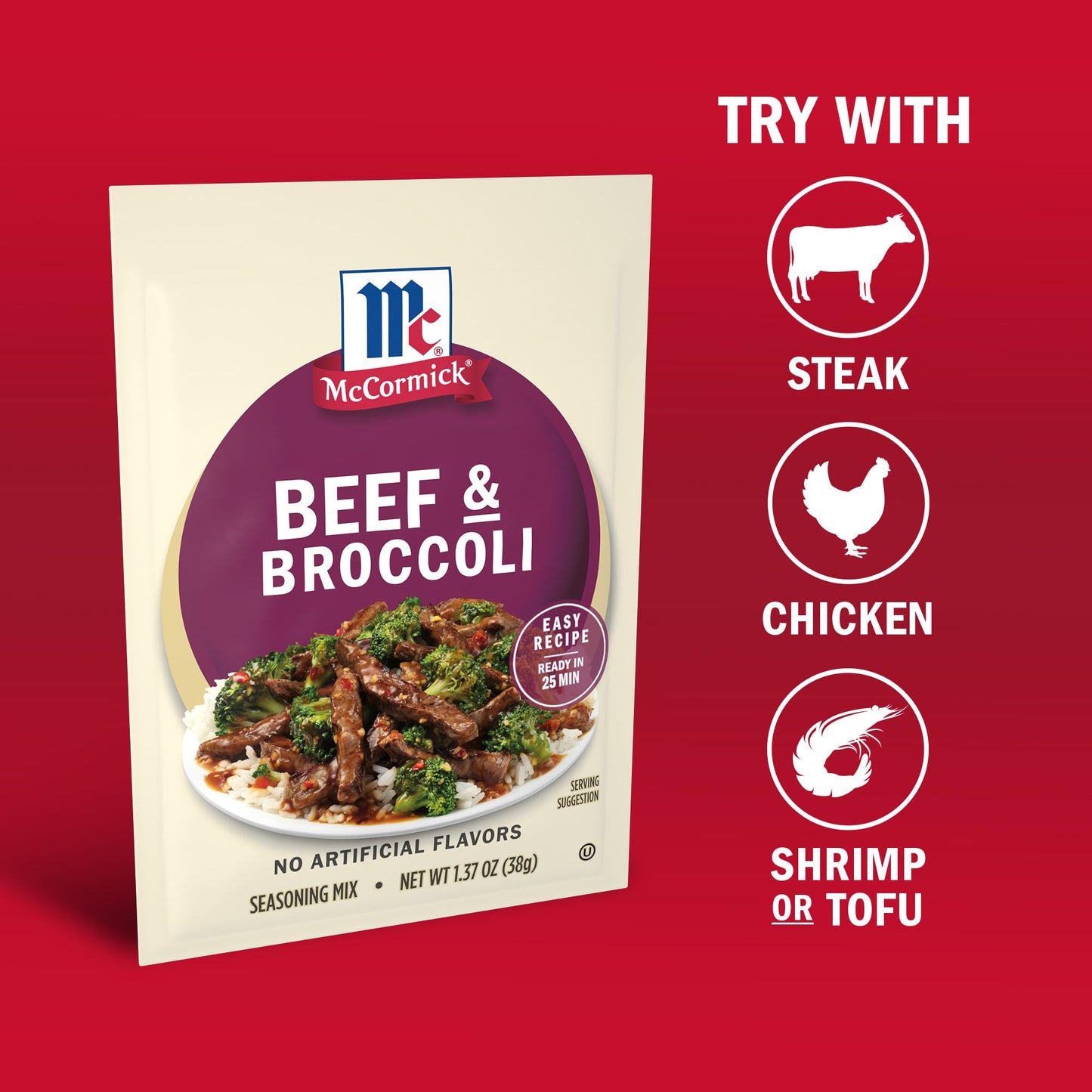 McCormick Seasoning Mix  Beef & Broccoli  No Artificial Flavors  For Restaurant-Style Beef & Broccoli in Just 25 Minutes  1.37 oz (Pack of 12)