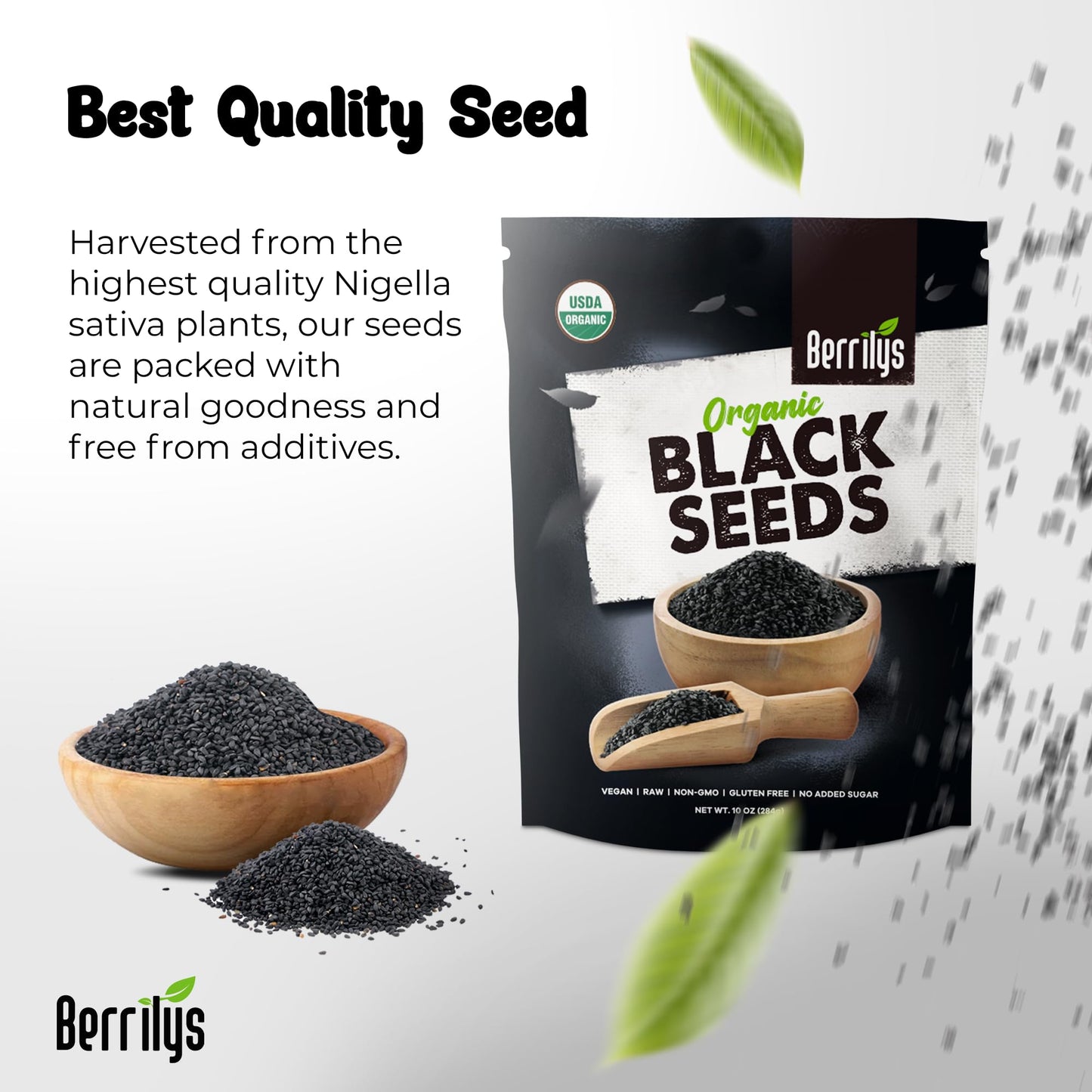 Berrilys Black Seeds - Usda Organic Nigella Sativa, Kalonji & Black Cumin Seeds, Vegan, Gluten-Free - Pure Spice & Health Food,