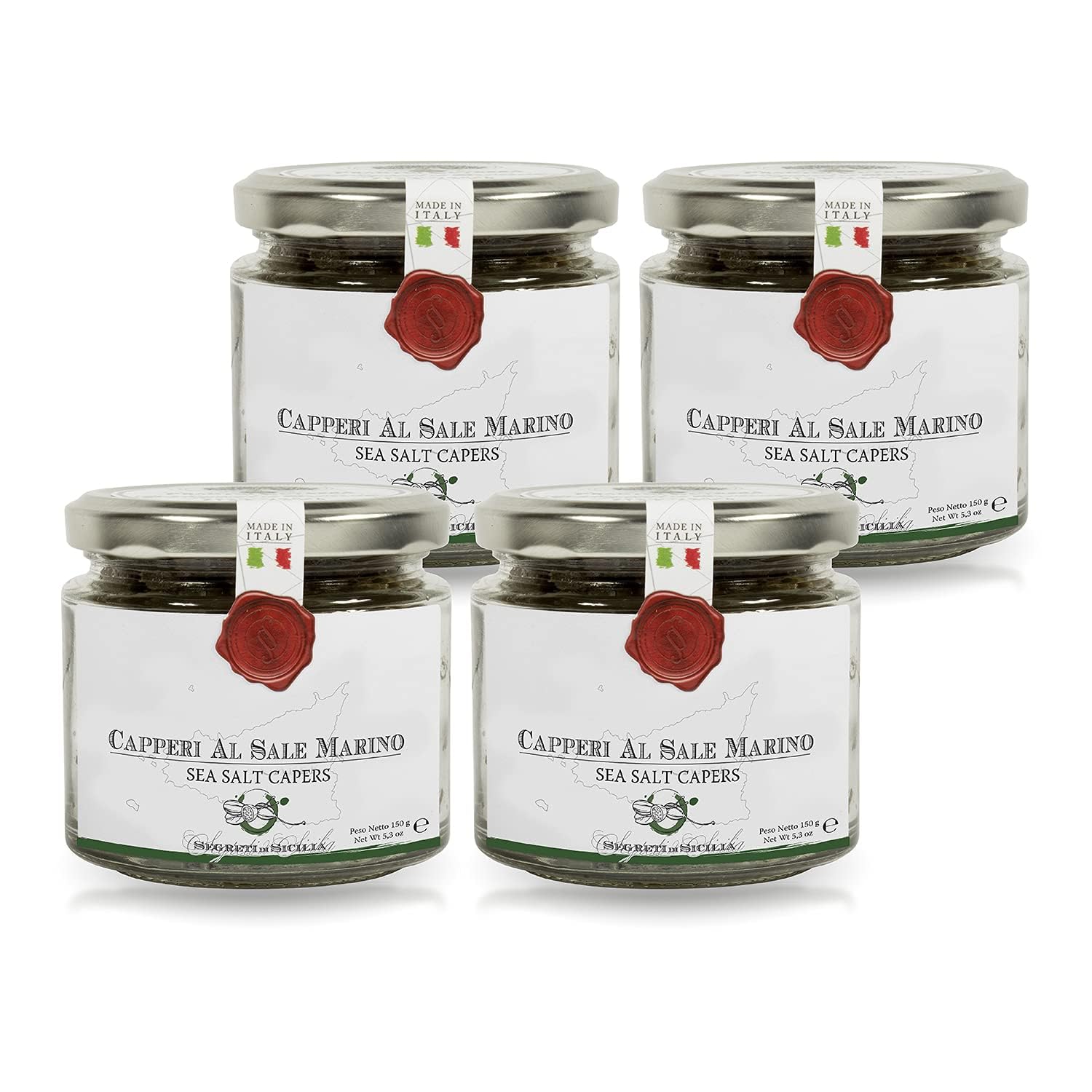 Frantoi Cutrera Gourmet Italian Capers Non Pareil in Sea Salt, 5.3oz (Pack of 4) - Ideal for Cooking and Garnishing