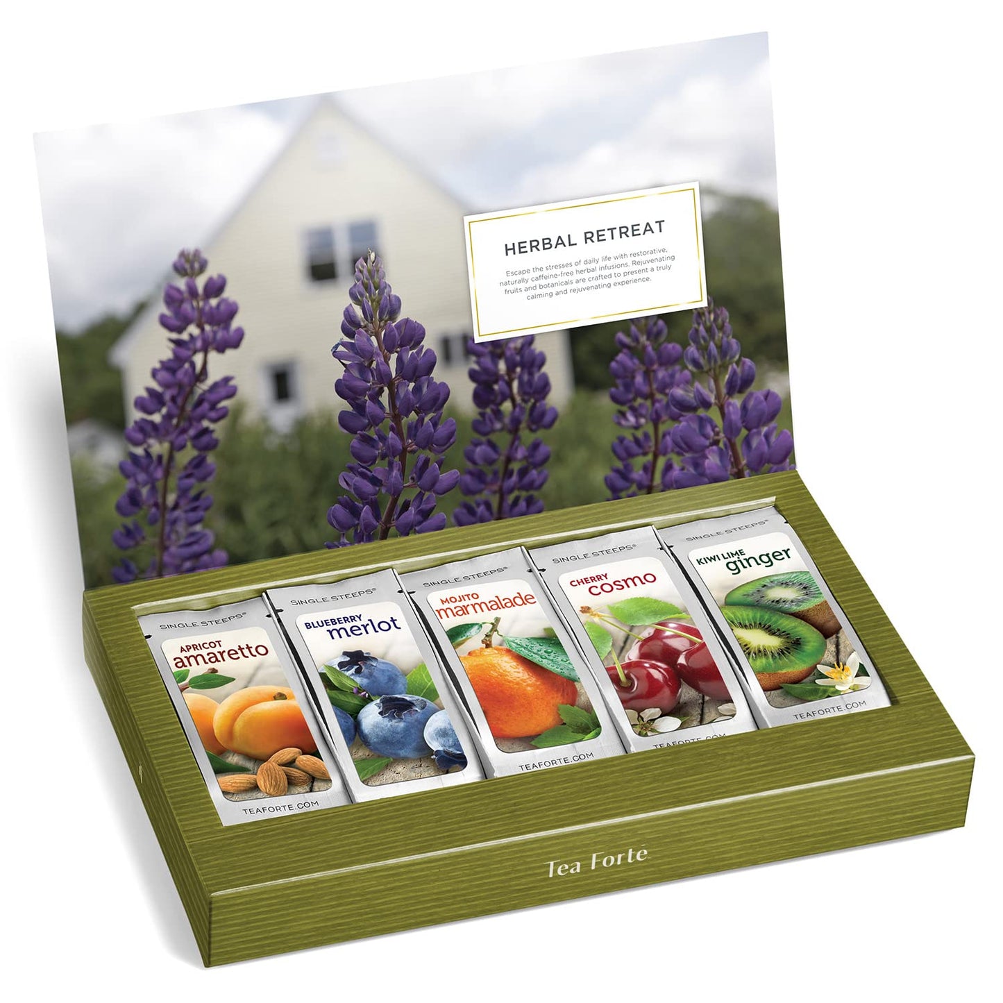 Tea Forte Single Steeps Herbal Retreat Tea Sampler, 15 Count Assorted Blends, Pre-Portioned Pouches for 12 oz Steeping