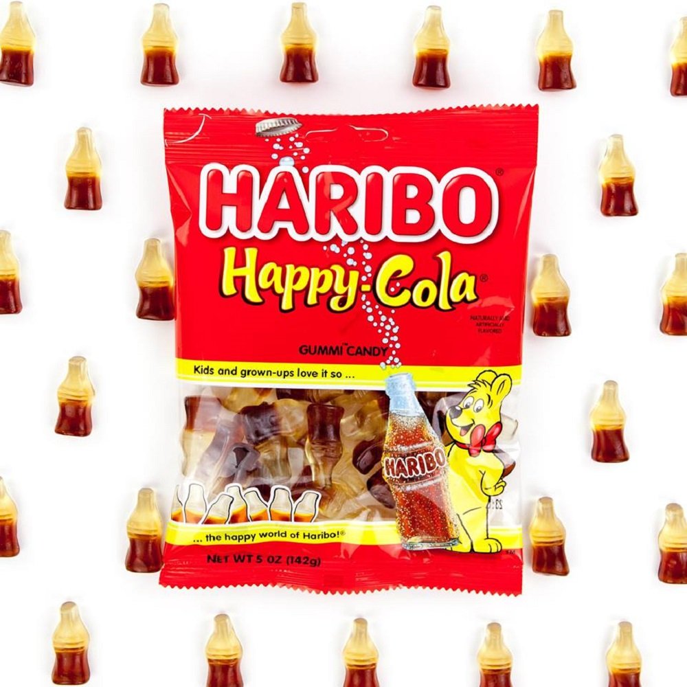 HARIBO Gummi Candy, Happy-Cola Gummy Candy Soda Bottles, 8 Ounce Value Bag, Delicious Soft & Chewy Sweet Snacks, Classic Cola Fl