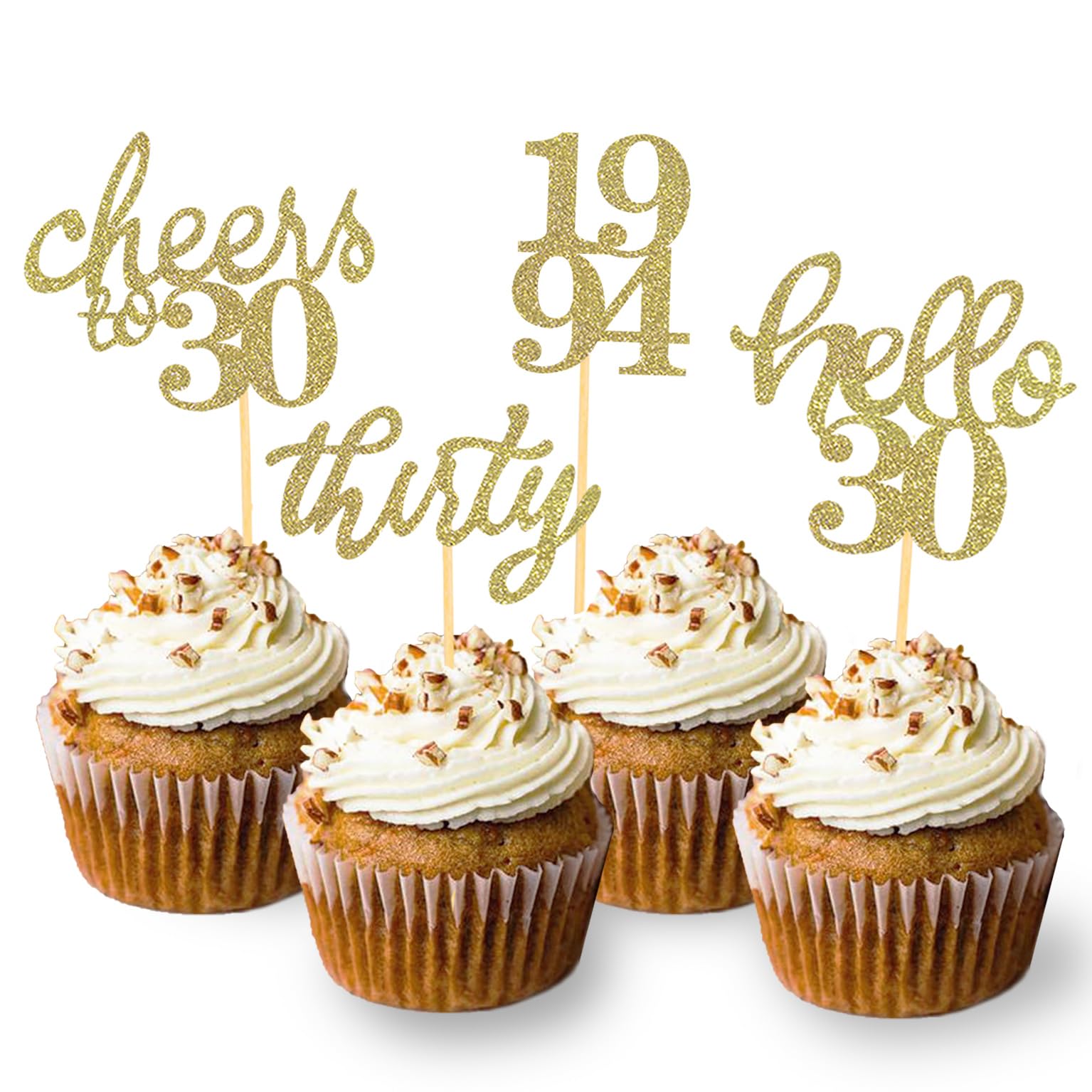 24 Pcs Gold Glitter 30Th Birthday Cupcake Toppers For Celebrating Thirty Years Old Birthday Party Decorations For 30Th Anniversa