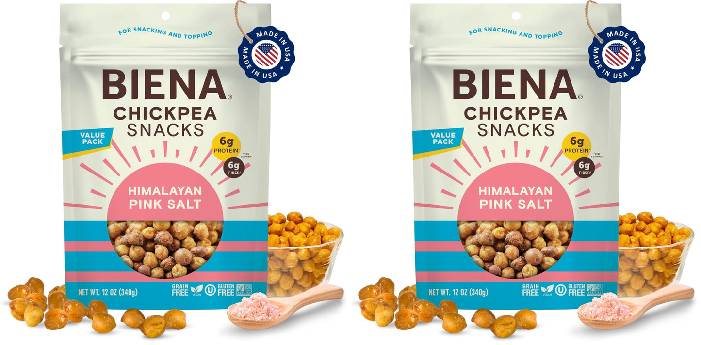 BIENA Roasted Chickpea Snacks - Himalayan Salt, 1 Value Pack - Crispy Salted Chickpeas Loaded with Protein & Fiber - Delicious, 