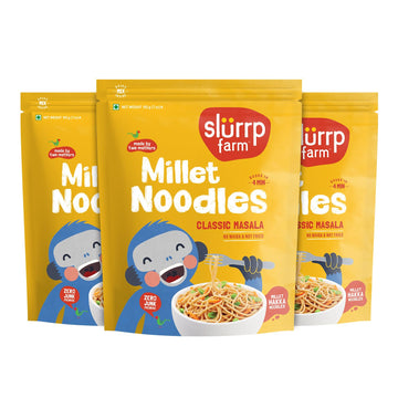 Slurrp Farm No Maida Millet Noodles | Not Fried, No Msg | Classic Masala Millet Noodles Pack Of 3-192G Each