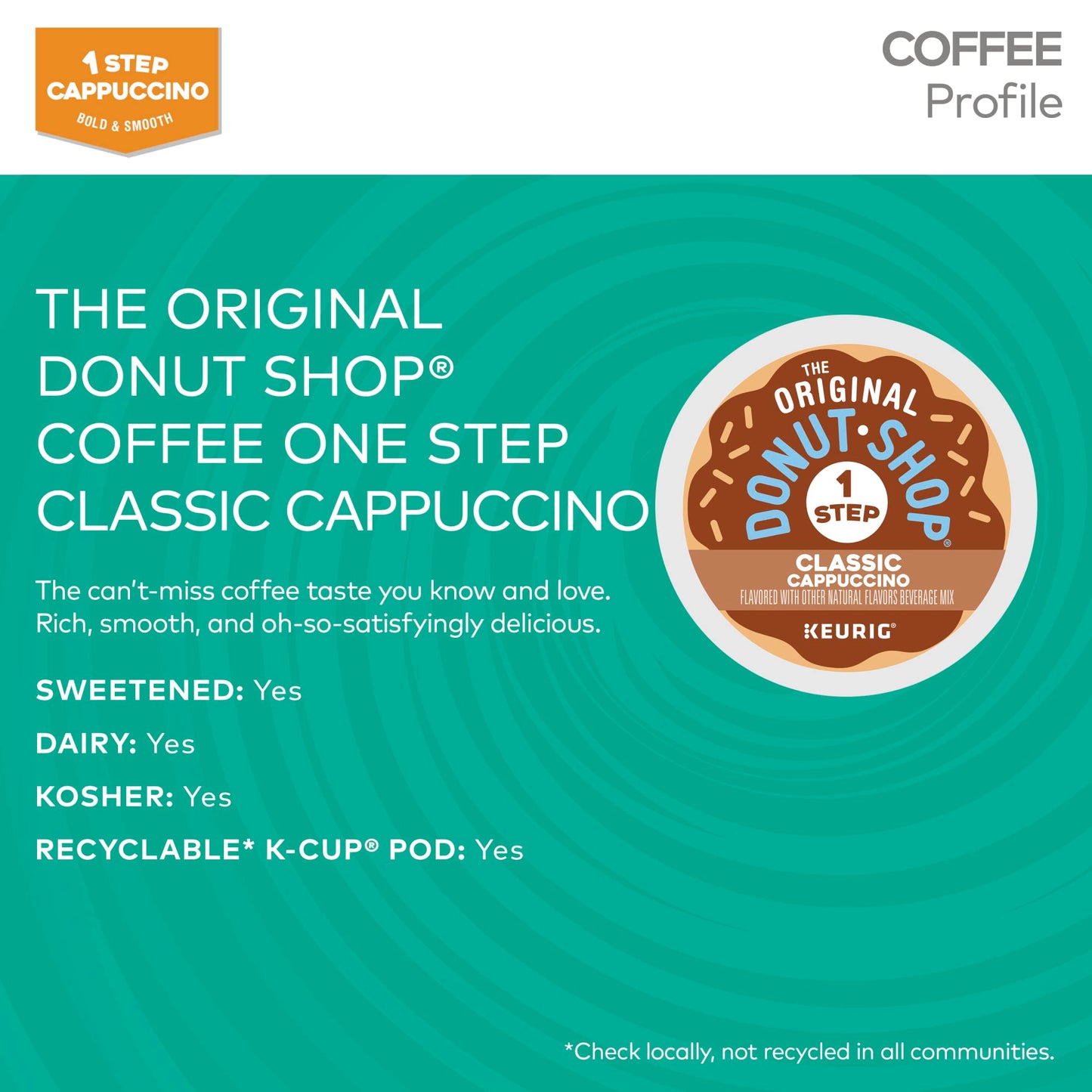 The Original Donut Shop One-Step Classic Cappuccino, Keurig Single-Serve K-Cup Pods, 20 Count (1 Pack Of 20)