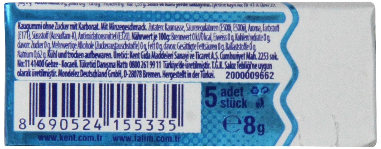 Falim Sugarless Plain Gum With Carbonat And Mint Aromatic, 20 Pack, 100 Pieces Each