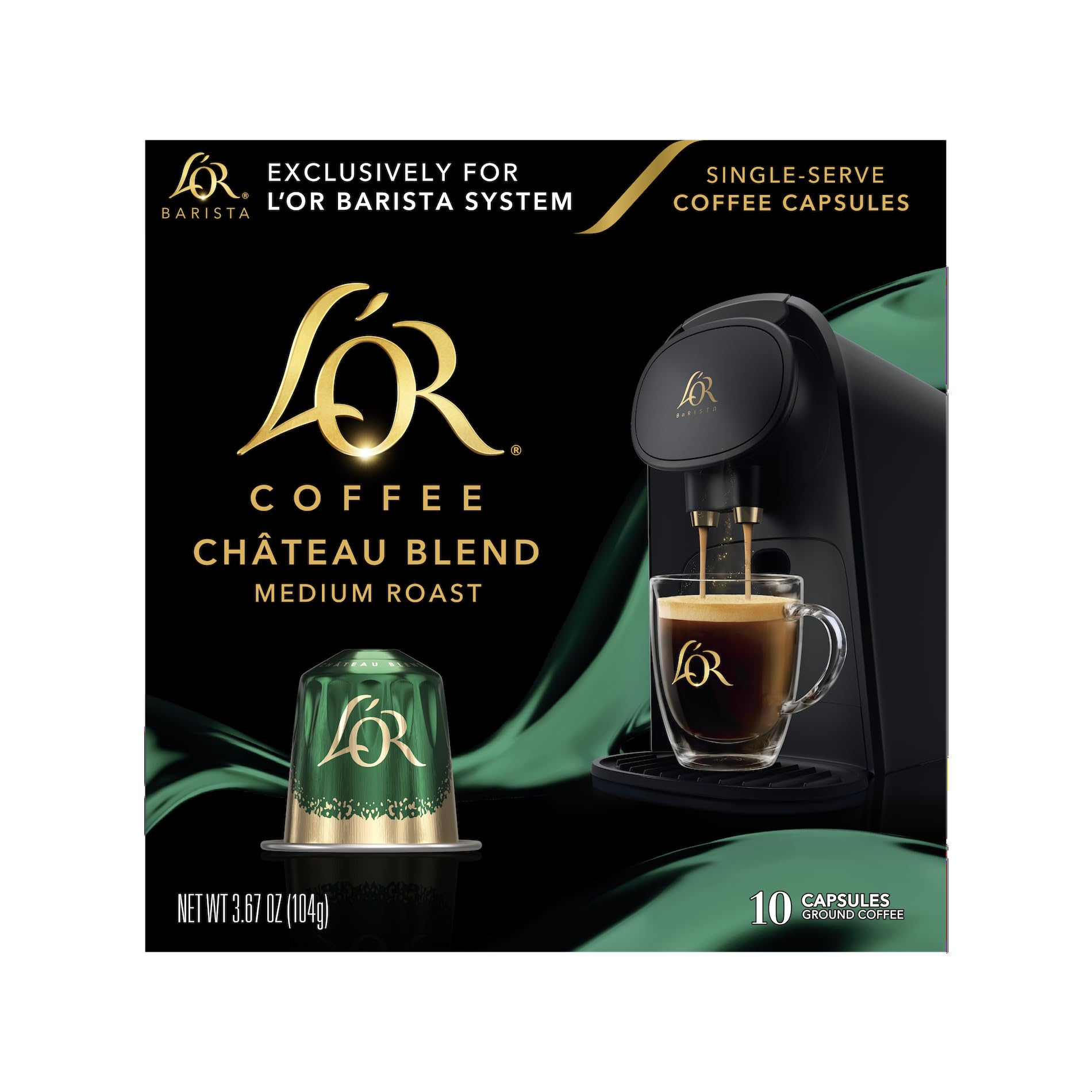 LOR Coffee Pods  10 Count Chateau Medium Roast Blend  Single-Serve Aluminum Coffee Capsules Compatible with the LOR BARISTA System & *Nespresso Original Machines  10 count (Pack of 1)