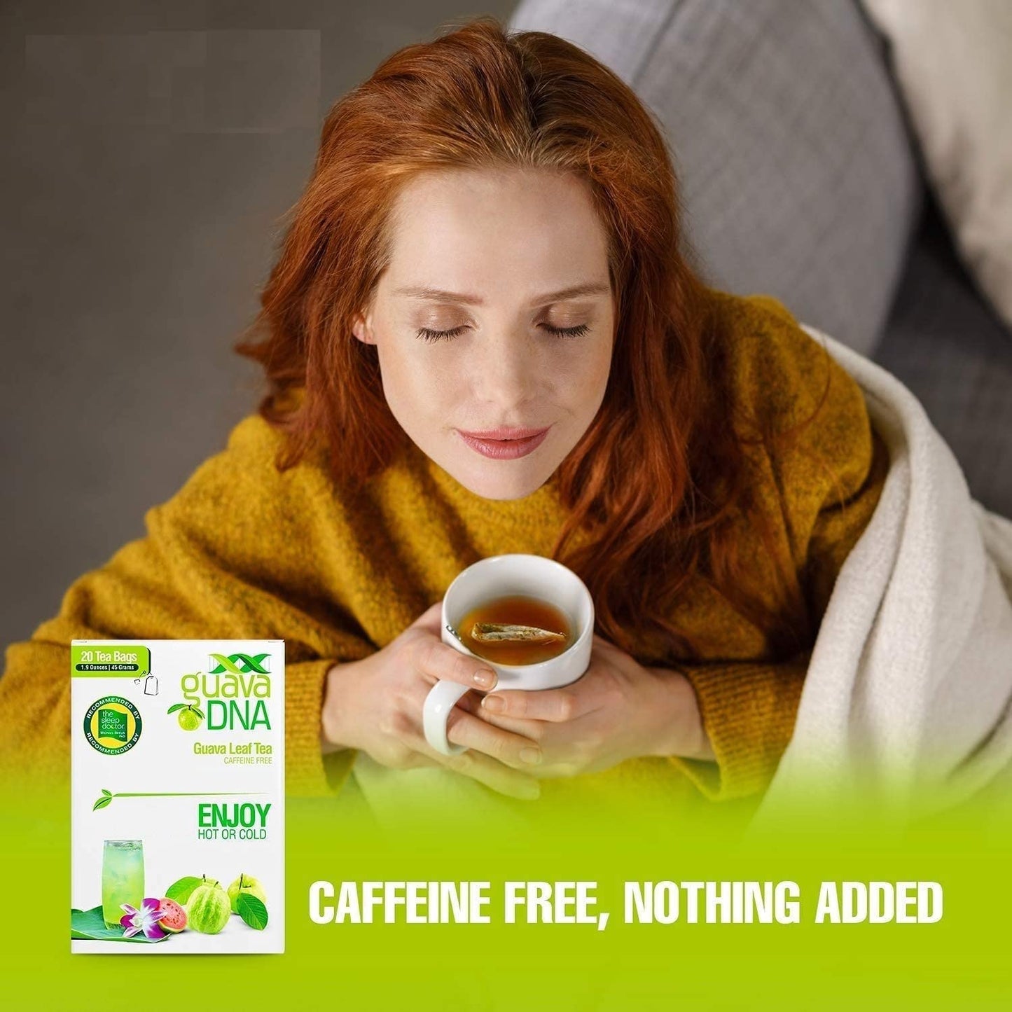 MATCHA DNA Guava Leaf Tea - 20 Individually Wrapped Teabags, 100% Pure Guava Leaves, Natural Herbal Tea, Relaxing & Refreshing