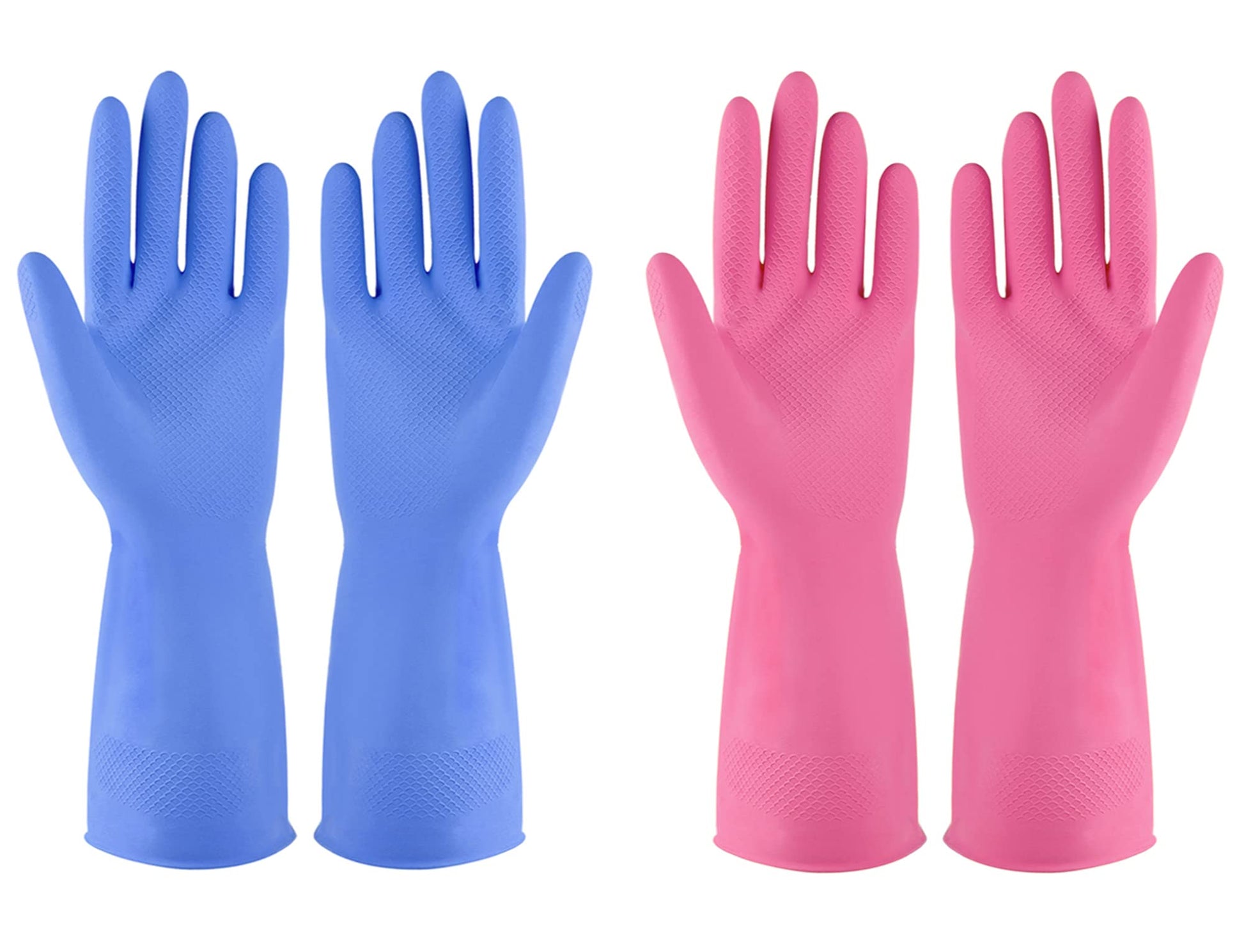 Rubber Gloves Dishwashing 4 Pairs For Kitchen,Cleaning Gloves For Household Reuseable.(Small,Blue+Pink)