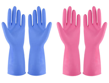 Rubber Gloves Dishwashing 4 Pairs For Kitchen,Cleaning Gloves For Household Reuseable.(Small,Blue+Pink)