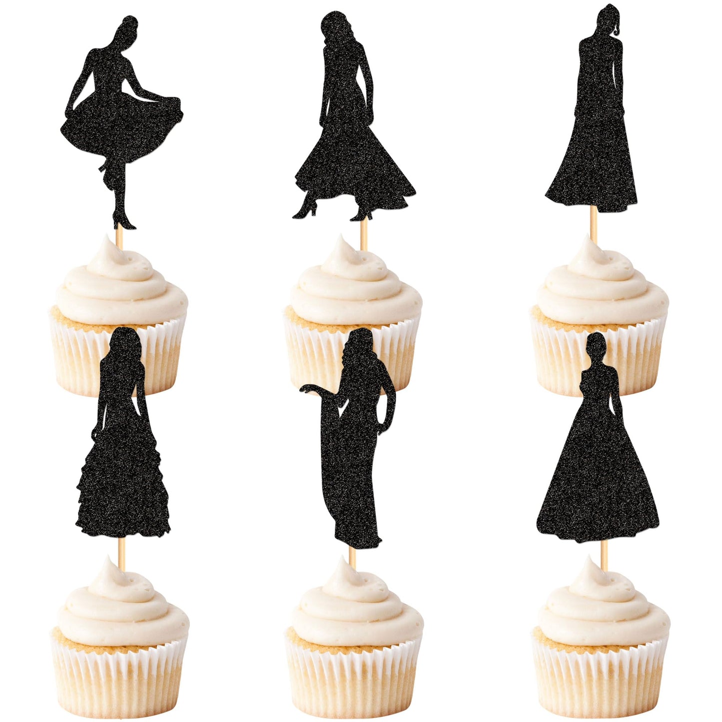 Ercadio 24 Pcs Tango Dance Cupcake Toppers Black Glitter Adulthood Ceremony Dancing Girl Boy Cake Birthday Picks For Dancing Cak