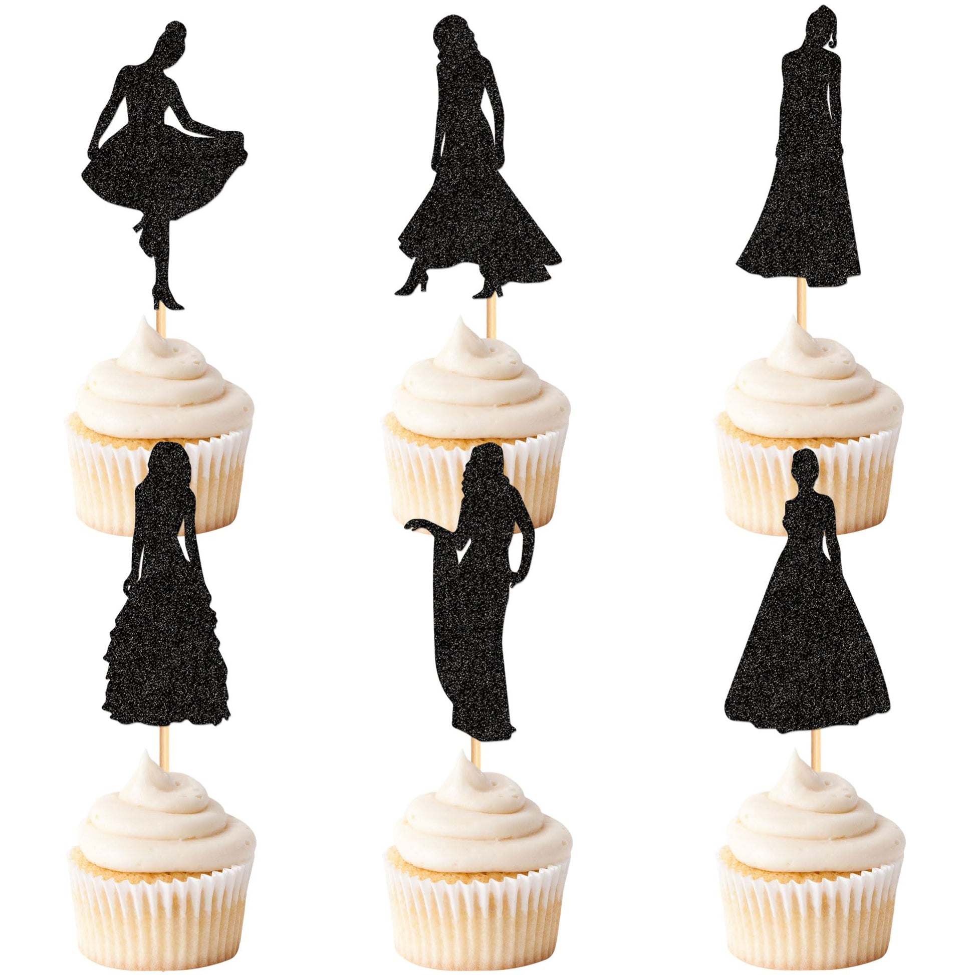 Ercadio 24 Pcs Tango Dance Cupcake Toppers Black Glitter Adulthood Ceremony Dancing Girl Boy Cake Birthday Picks For Dancing Cak
