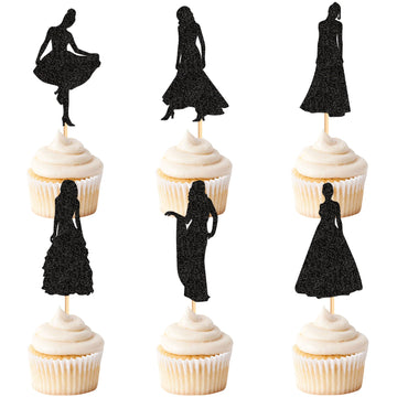 Ercadio 24 Pcs Tango Dance Cupcake Toppers Black Glitter Adulthood Ceremony Dancing Girl Boy Cake Birthday Picks For Dancing Cak