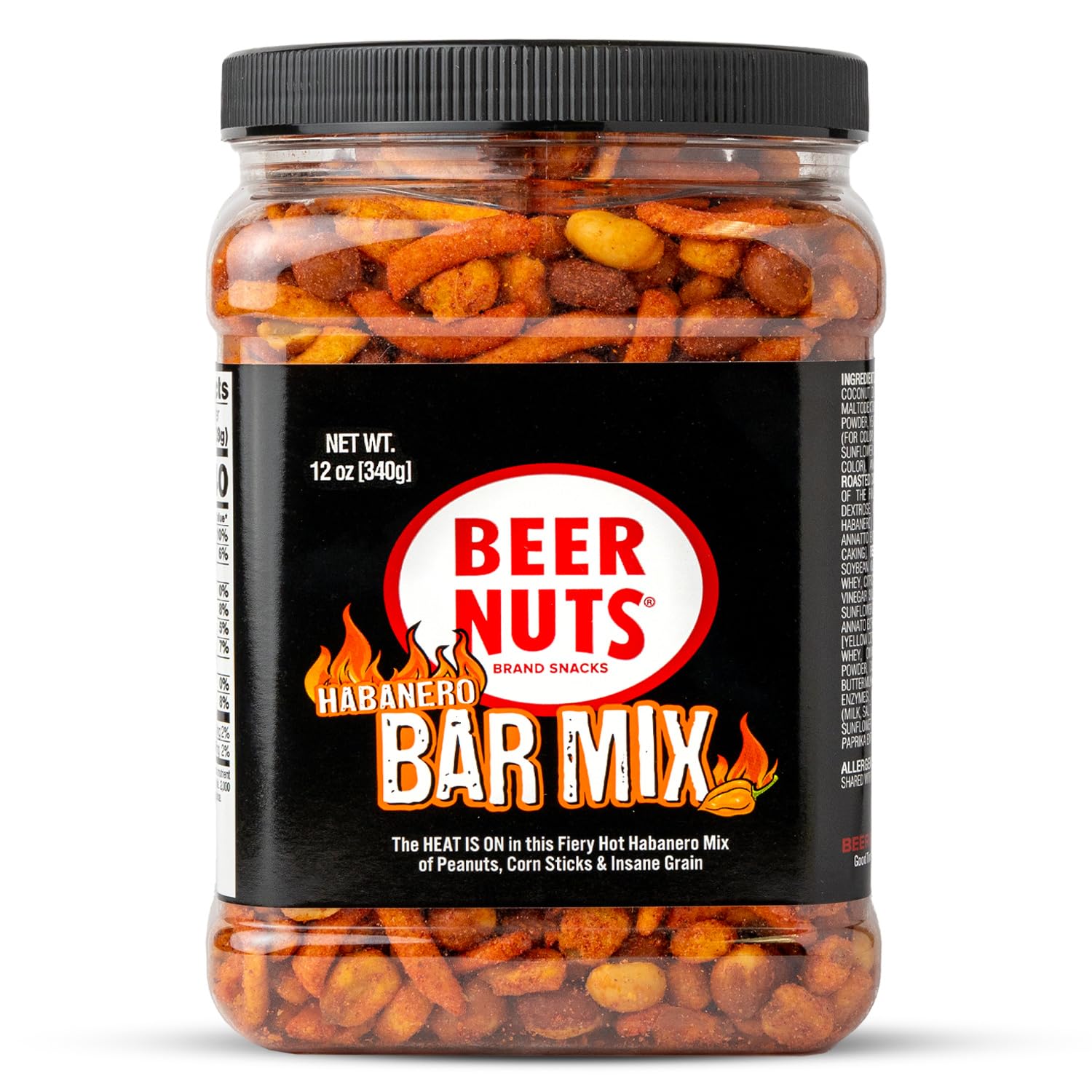 BEER NUTS Habanero Bar Mix - Spicy Peanuts & Corn Sticks, Resealable Jar, 12oz
