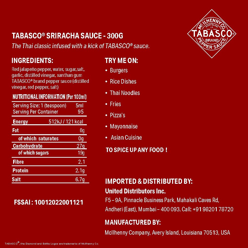 Tobasco Sriracha Sauce, 256 Ml