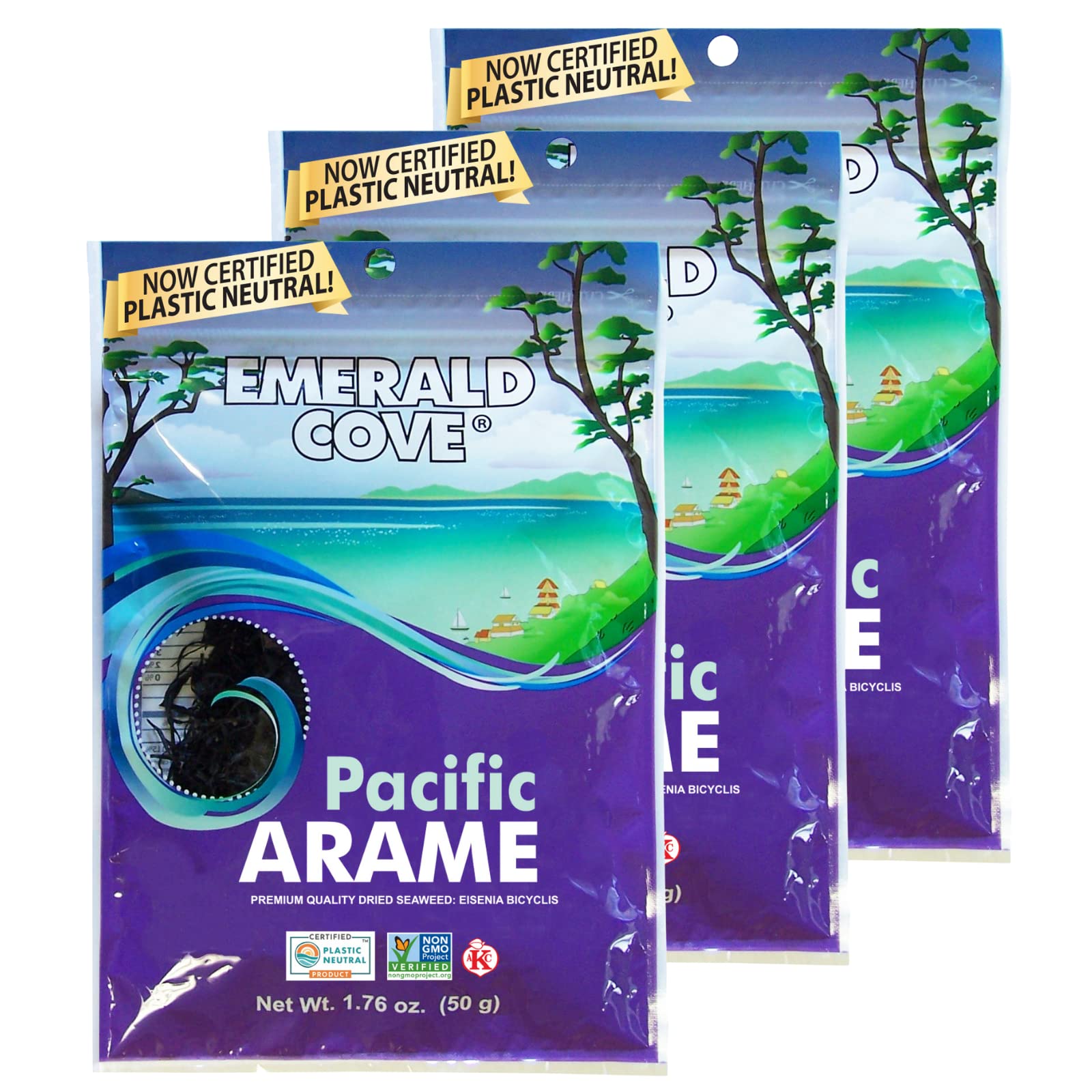 EMERALD COVE Arame Seaweed, Non-GMO, Kosher, 1.76 oz Bag (3 Pack)