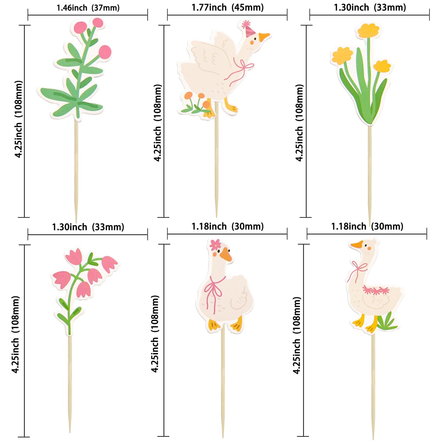 Gyufise 36Pcs Silly Goose Cupcake Toppers Birthday White Goose Baby Shower Theme Kids Baby Boy Girl Decorations Party Supplies F