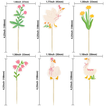 Gyufise 36Pcs Silly Goose Cupcake Toppers Birthday White Goose Baby Shower Theme Kids Baby Boy Girl Decorations Party Supplies F