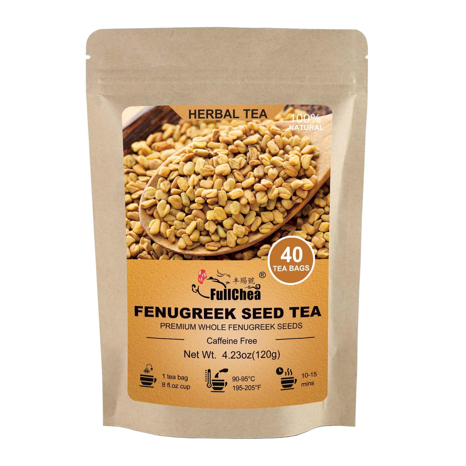 FullChea Fenugreek Seed Tea Bags - Non-GMO, Caffeine-Free, 40 Count, 3g/bag - Supports Digestion