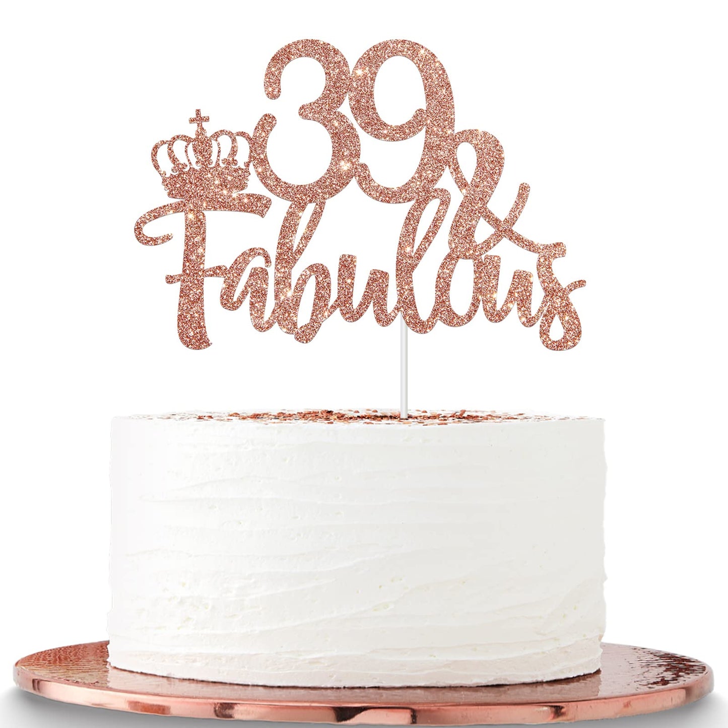 Rose Gold Glittery 39 & Fabulous Cake Topper, Happy 39Th Birthday Cake Decor, Cheers To 39 Years Party Decorations Supplies (Ros
