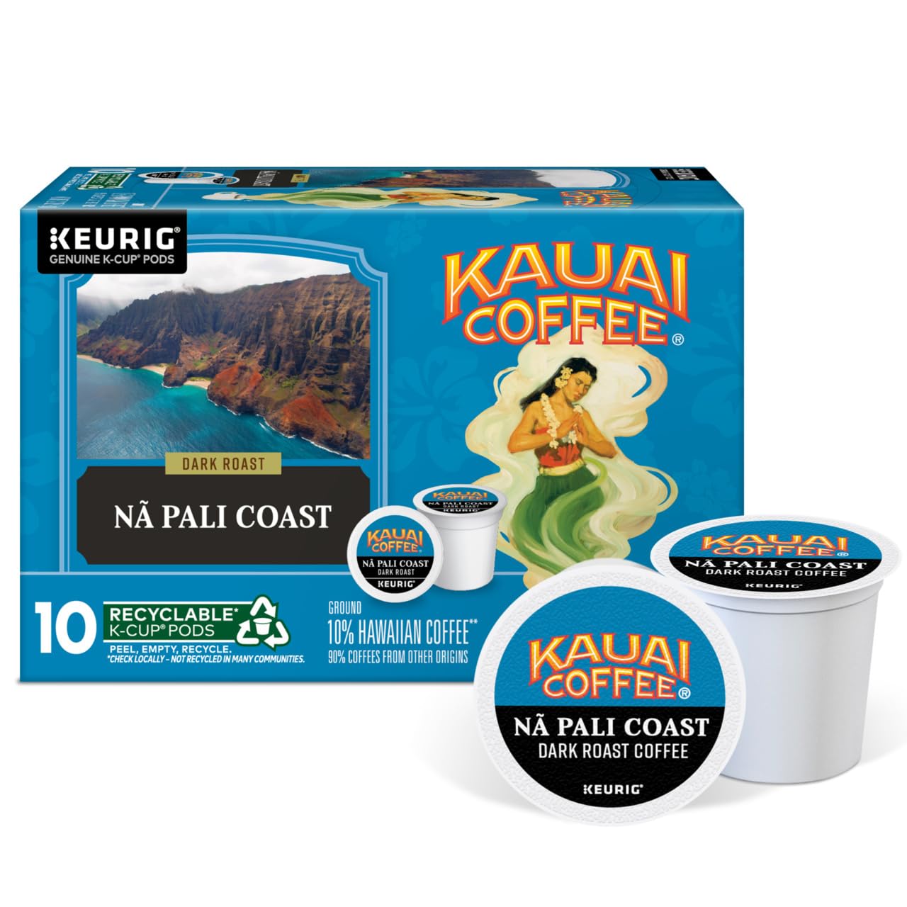 Kauai Coffee Na Pali Dark Roast Coffee Pods - Compatible with Keurig K-Cup malt-inspired, 10 Count (Pack of 2)