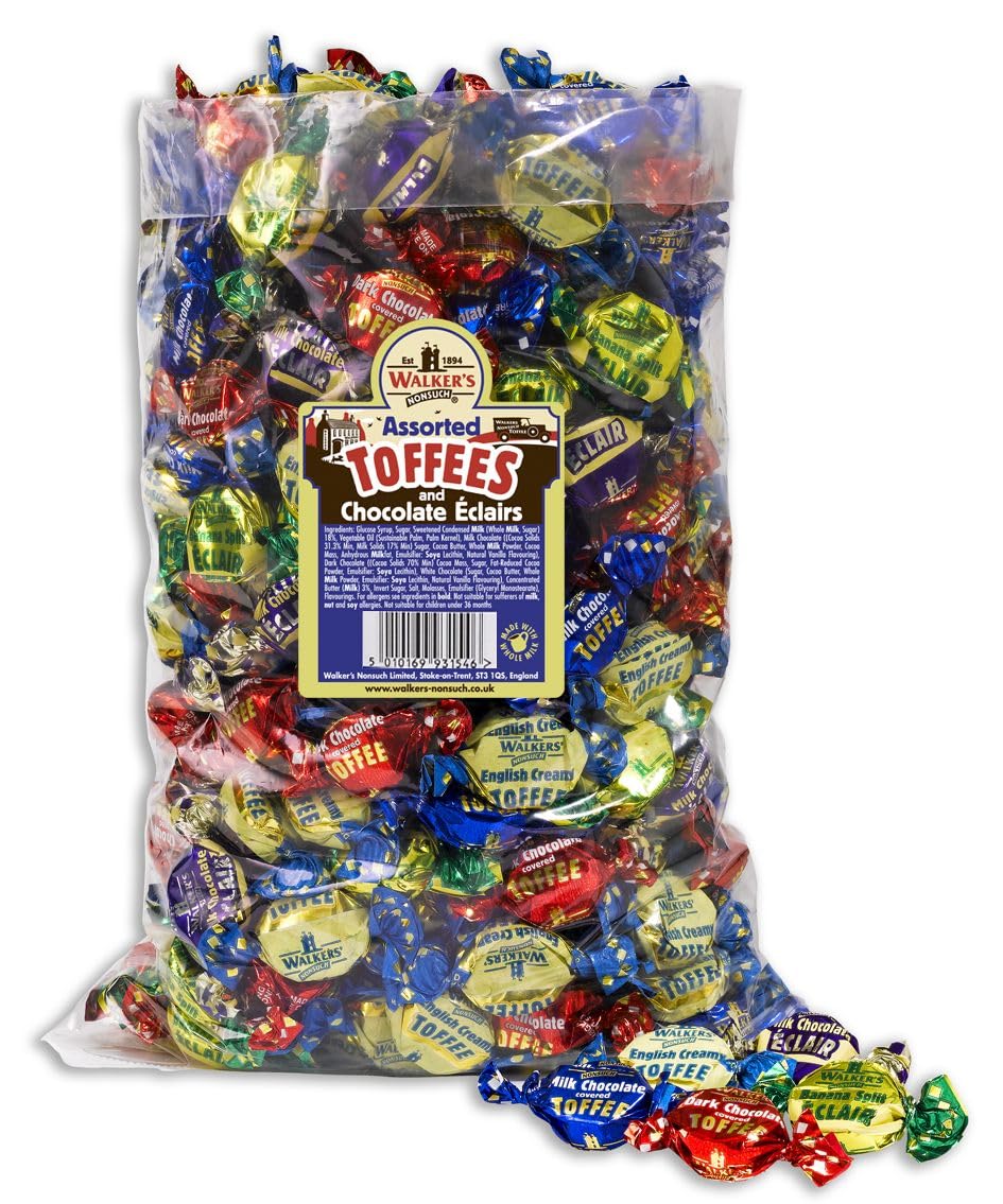 Walkers' Nonsuch Assorted Toffees & Chocolate   clairs | 5.51 lbs (2.5kg) Bulk Bag | Contains English Creamy, Milk & Dark Chocol