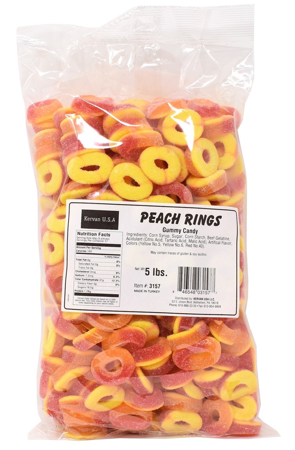 Kervan Candy Bebeto Peach Rings - Fruity, Soft, Sweet & Sour Gummy Candy Bulk For Kids, Gift Snacks And Parties - Peach Gummies Big Party Size Bag (5 Lbs)