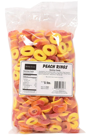 Kervan Candy Bebeto Peach Rings - Fruity, Soft, Sweet & Sour Gummy Candy Bulk For Kids, Gift Snacks And Parties - Peach Gummies Big Party Size Bag (5 Lbs)