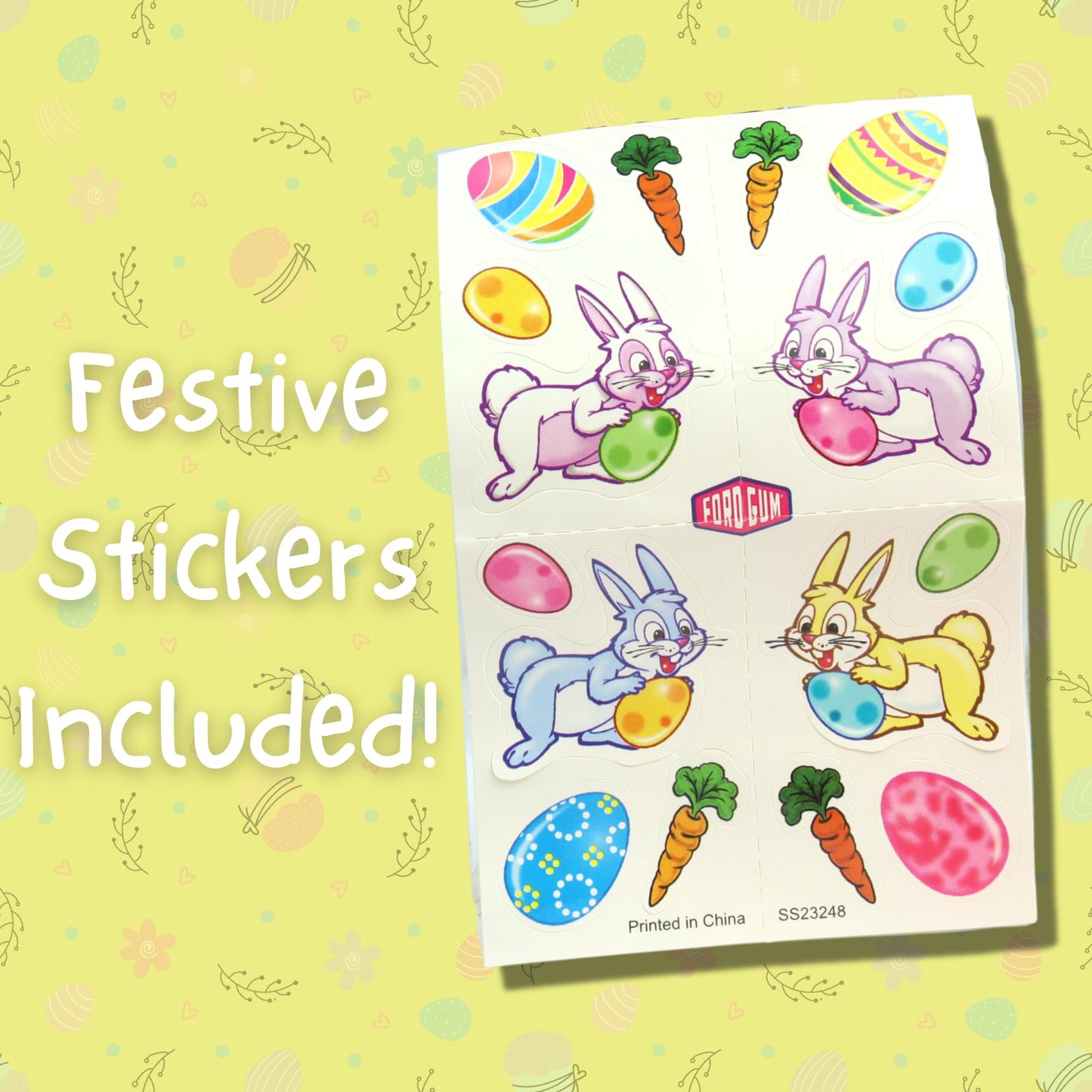 Sweetzo Easter Bubblegum Carrots, Festive Egg Shaped Chewing Gum With Bunny Stickers, Basket Stuffer Gifts - 2 Ounces (Pack Of 3