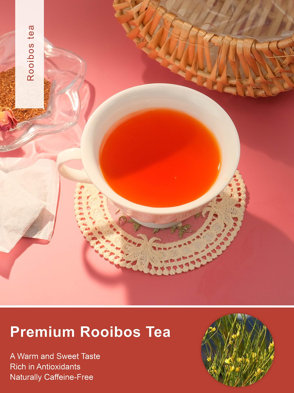 TeeLux Rooibos Tea Bags, Premium Herbal Tea, Caffeine-free, Fruity Sweet Flavor, 100 Count