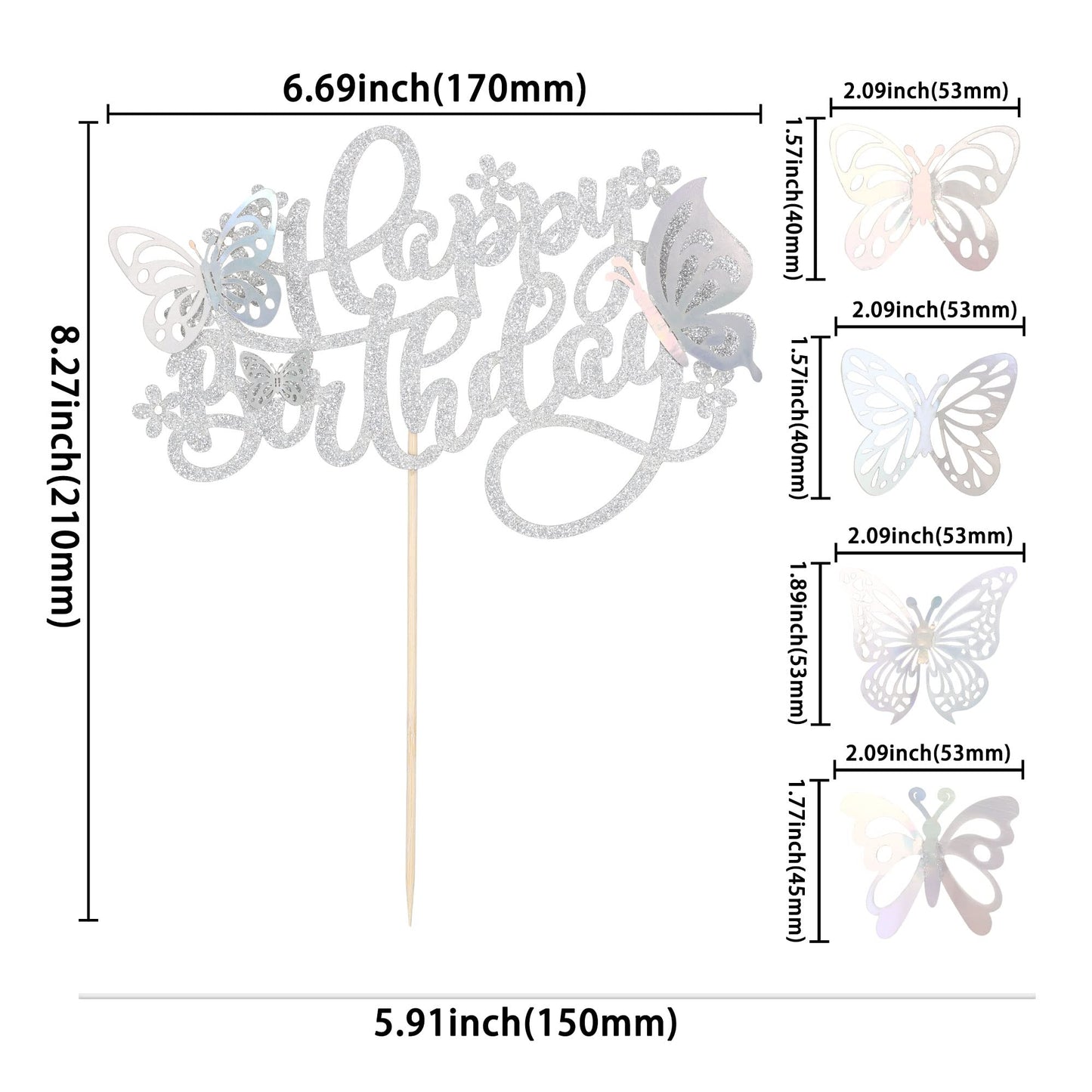 25Pcs Butterfly Cake Topper Glitter 3D Butterfly Cupcake Toppers With Happy Birthday Cake Topper For Wedding Anniversary Baby Sh