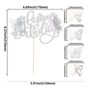 25Pcs Butterfly Cake Topper Glitter 3D Butterfly Cupcake Toppers With Happy Birthday Cake Topper For Wedding Anniversary Baby Sh