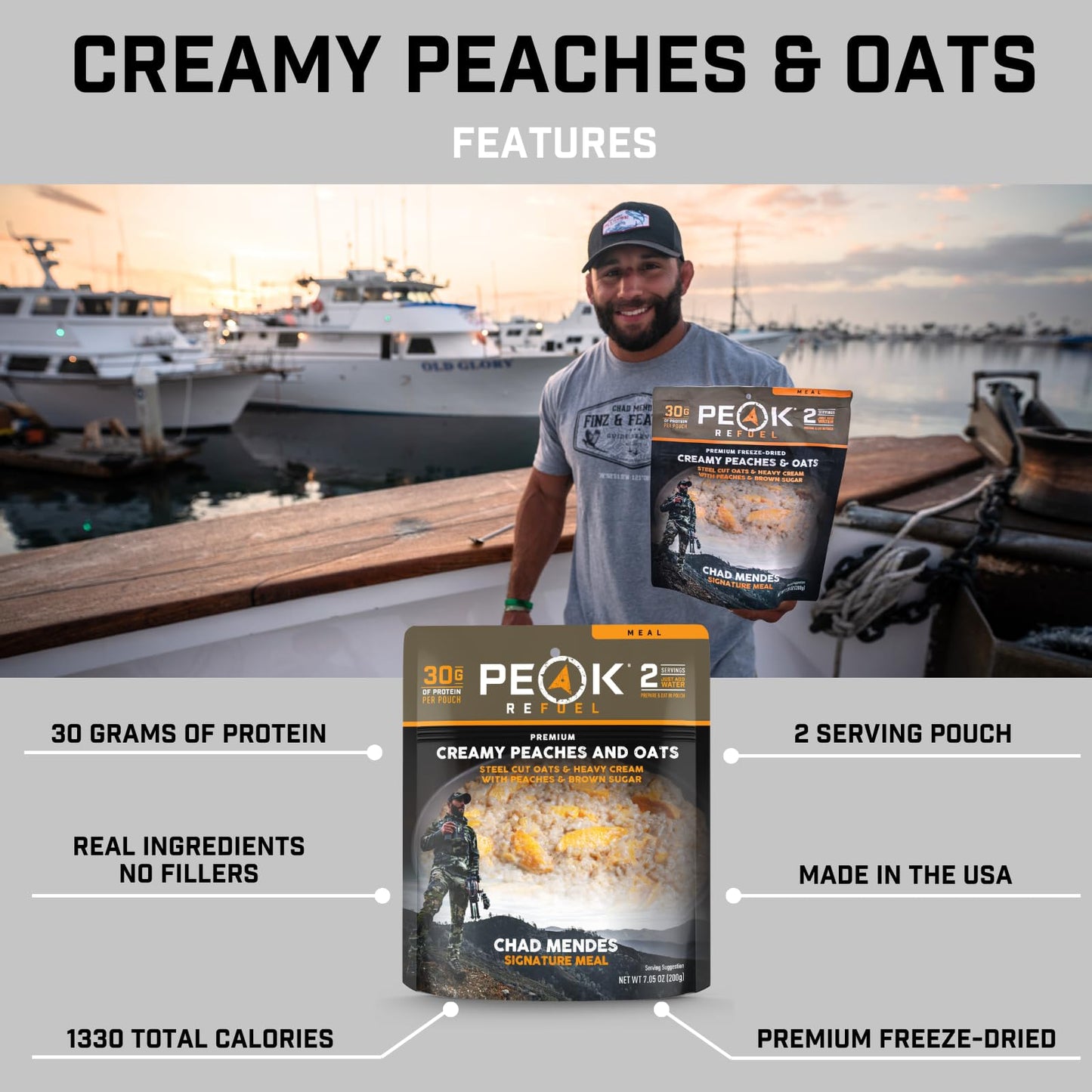Peak Refuel Creamy Peaches And Oats | Chad Mendes Signature Meal | Premium Freeze-Dried Variety Meals | Hunting, Survival, Campi