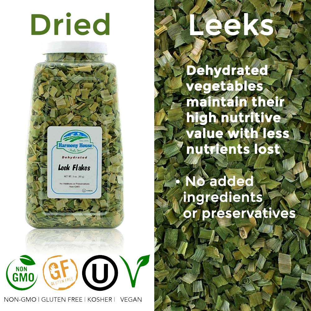 Harmony House Foods Dehydrated Leek Flakes - Air Dried Vegetables For Soup And Cooked Dishes, Great For Camping, Survival, And Backpacking, 0.5 Ounces