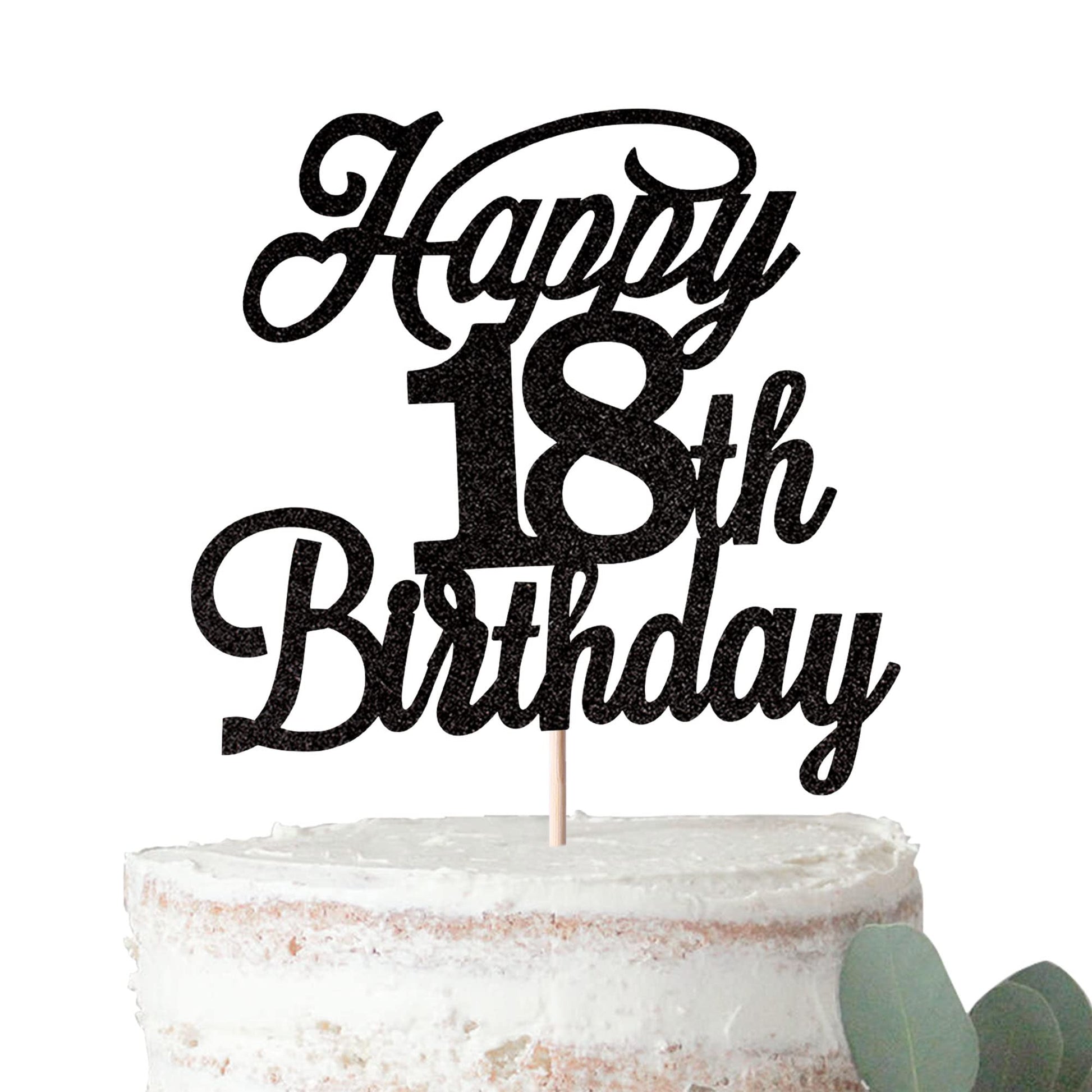 Rsstarxi Happy 18th Birthday Cake Topper Black Glitter, 18 & Fabulous, Model XM063-Black 18th, Paper Material, Party Decoration