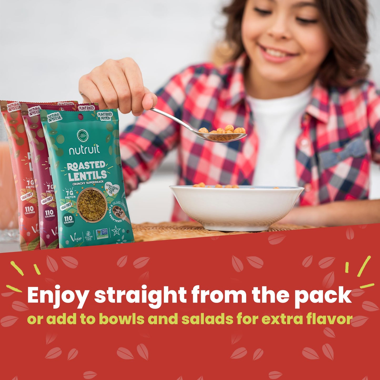Nutruit Roasted Lentil Snacks - Tasty Snack Box with Vegan  Gluten Free  Non-GMO  High Protein  Low Calorie  Healthy On-The-Go Low Calorie Lentils Snacks - 1.2oz Packs (20-Pack Variety Box)