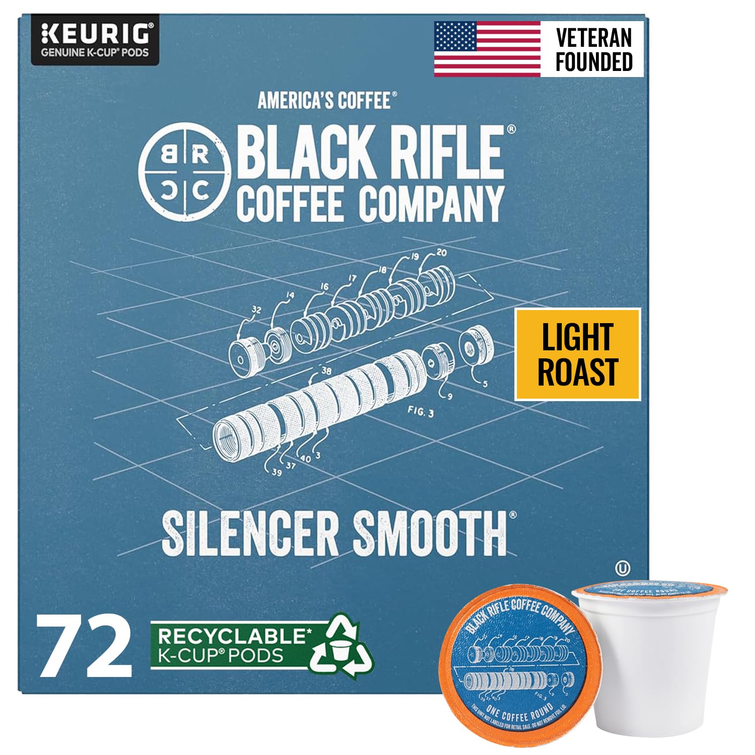 Black Equipment Coffee Company Light Roast K Cups - Single Serve K Cups Coffee Pods - Kcup Pods Compatible With 1.0 & 2.0 - Made From Pure Arabica Beans (Silencer Smooth  72 Count)