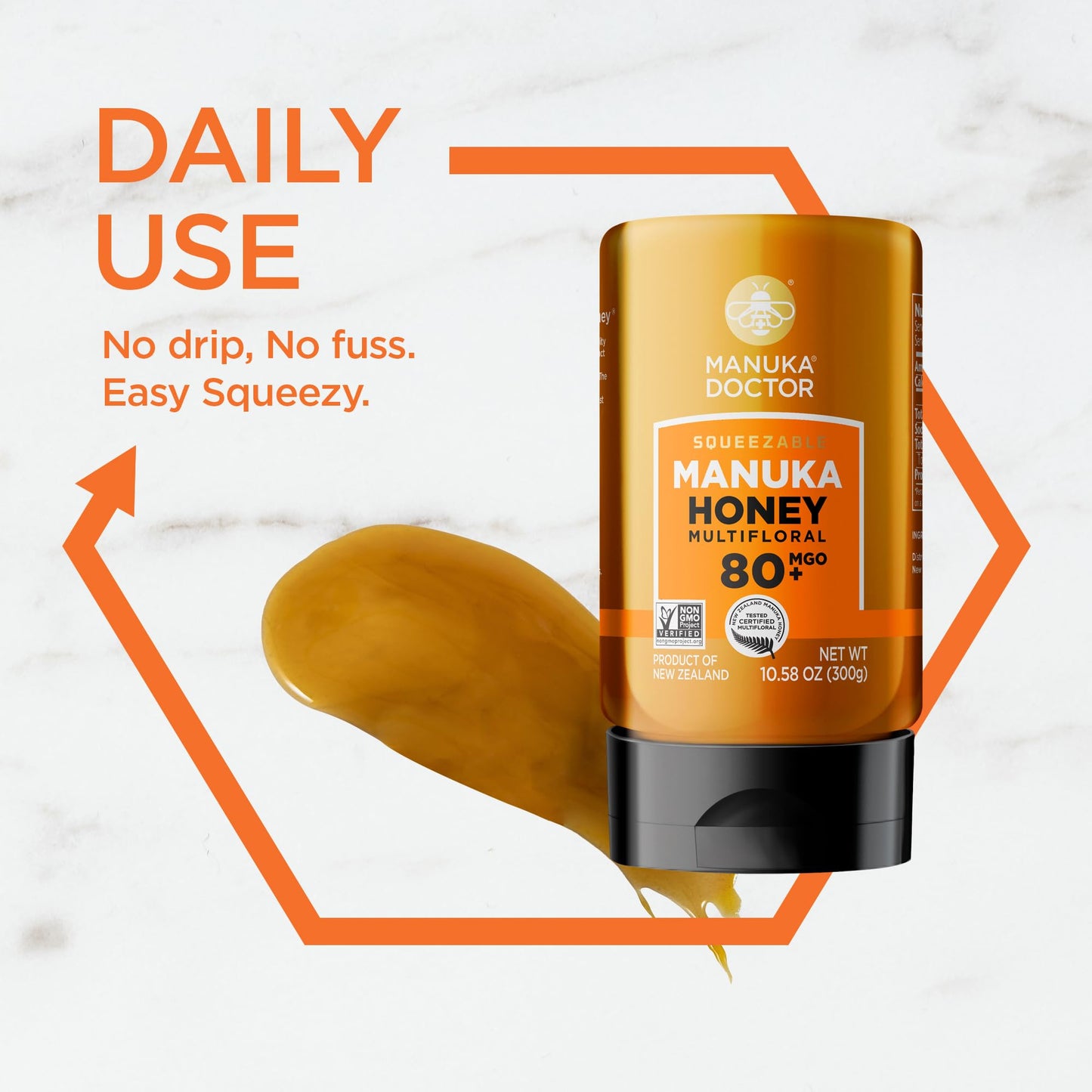 Manuka Doctor - Mgo 80+ Squeezy Manuka Honey Multifloral, 100% Pure New Zealand Honey. Certified. Guaranteed. Raw. Non-Gmo (10.5