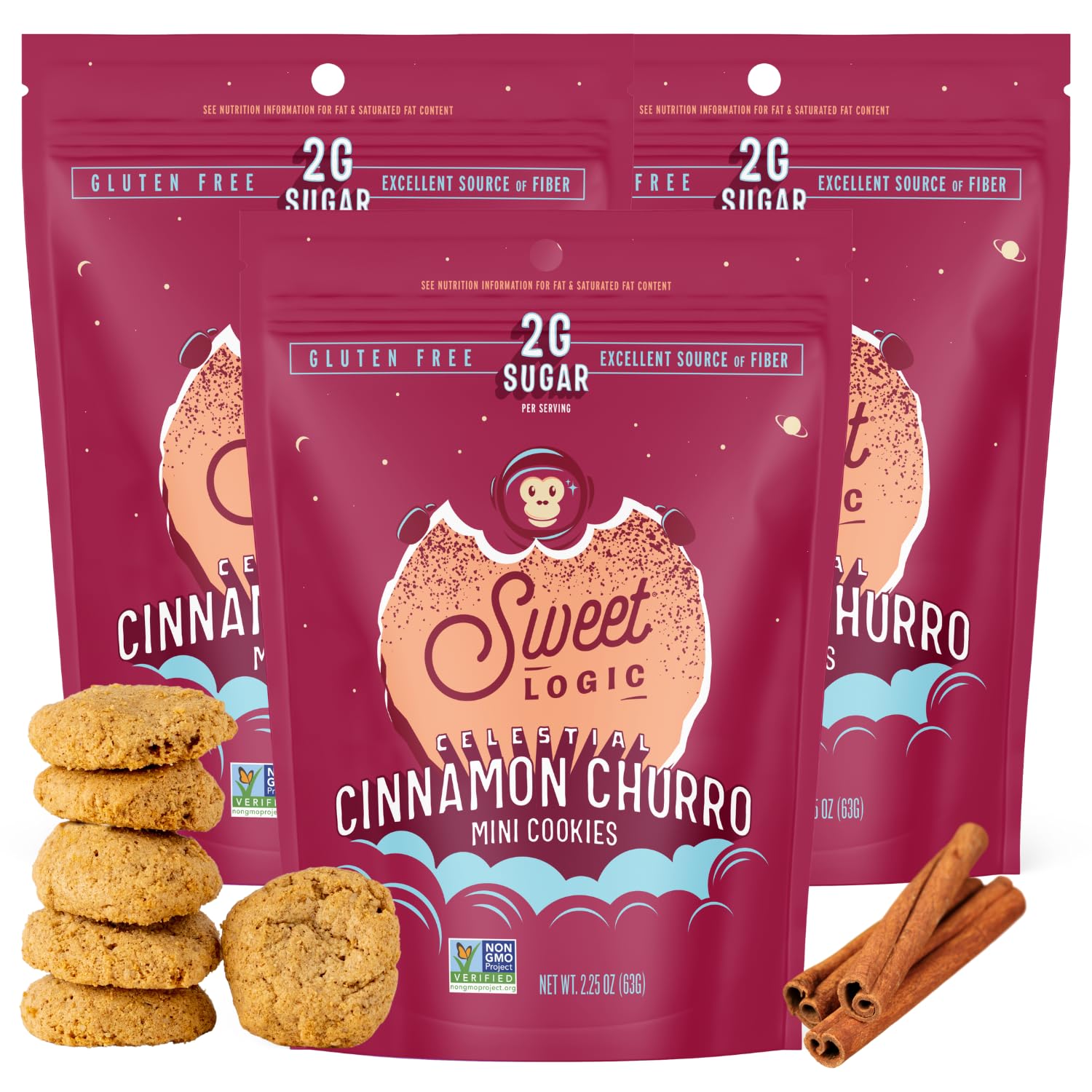 Sweet Logic Mini Cookies - Cinnamon Churro Snickerdoodle Cookies - Nut Free - Gluten Free Snacks - Keto - High Fiber - Non-Gmo - Low Sugar - Low Carbs - Diaplayic & Gut Friendly Desserts (3-Pack)
