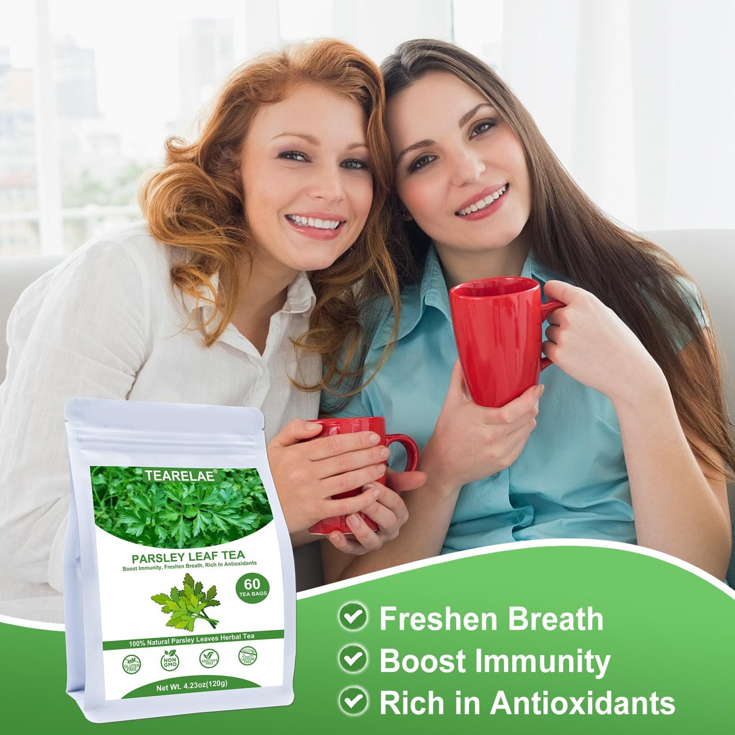 TEARELAE Parsley Tea Bags - 100% Pure Natural - Caffeine-Free - 60 Count - Non-GMO