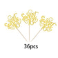 YCTHUNFISH 24 Pack Cupcake Toppers Glitter for 16th Birthday, Bamboo Material, Gold Color
