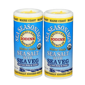 Maine Coast Sea Vegetables Sea Salt with Sea Veg Shaker | Wild-Harvested Seaweed Seasoning | Organic Dulse & Kelp Blend | Rich i