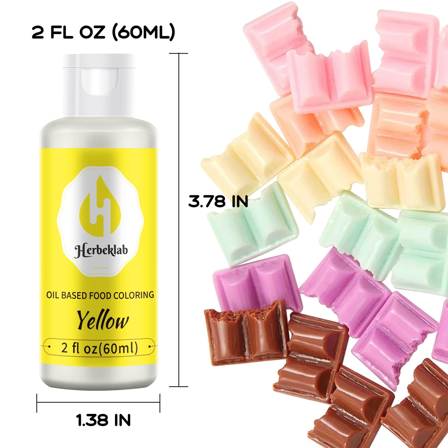 Herbeklab Yellow Oil Based Food Coloring for Chocolate, 60ml Concentrated Dye for Candy Melts and Cake Pops